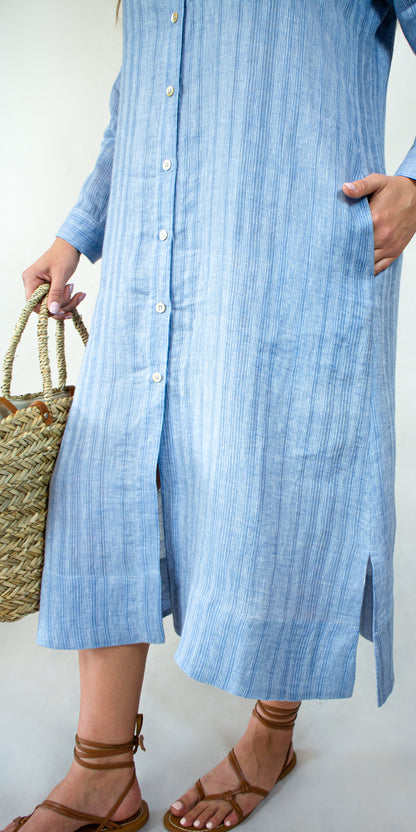 Shirt type linen dress