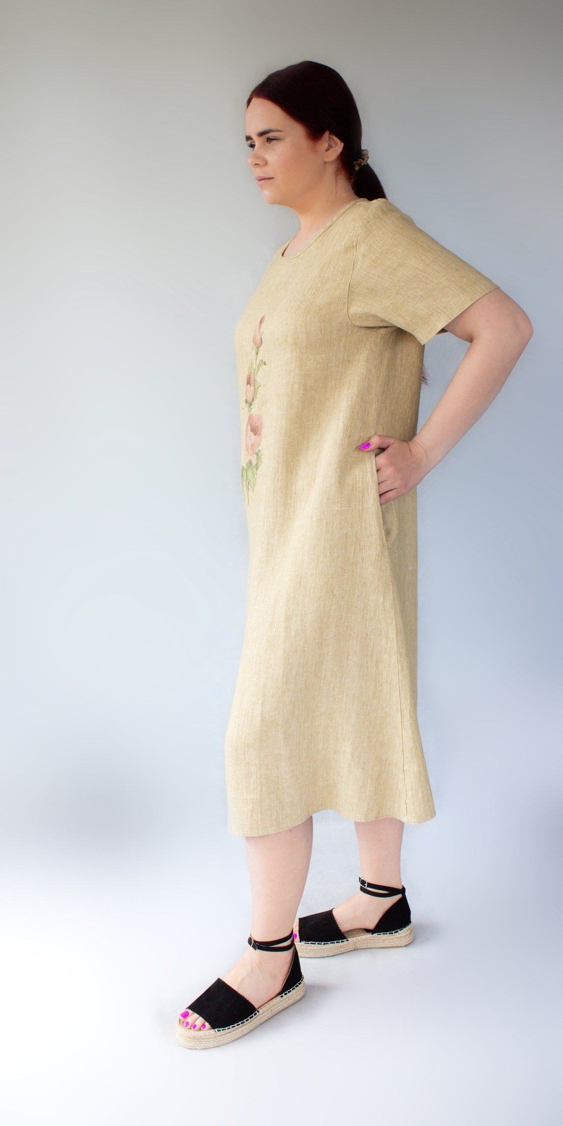 Linen dress with textile print