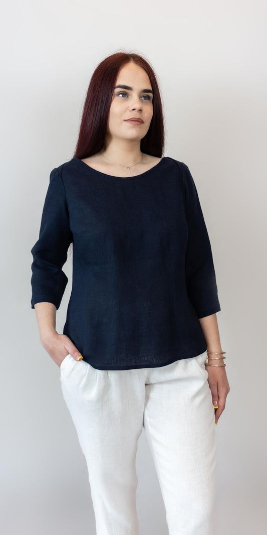 Navy blue linen blouse