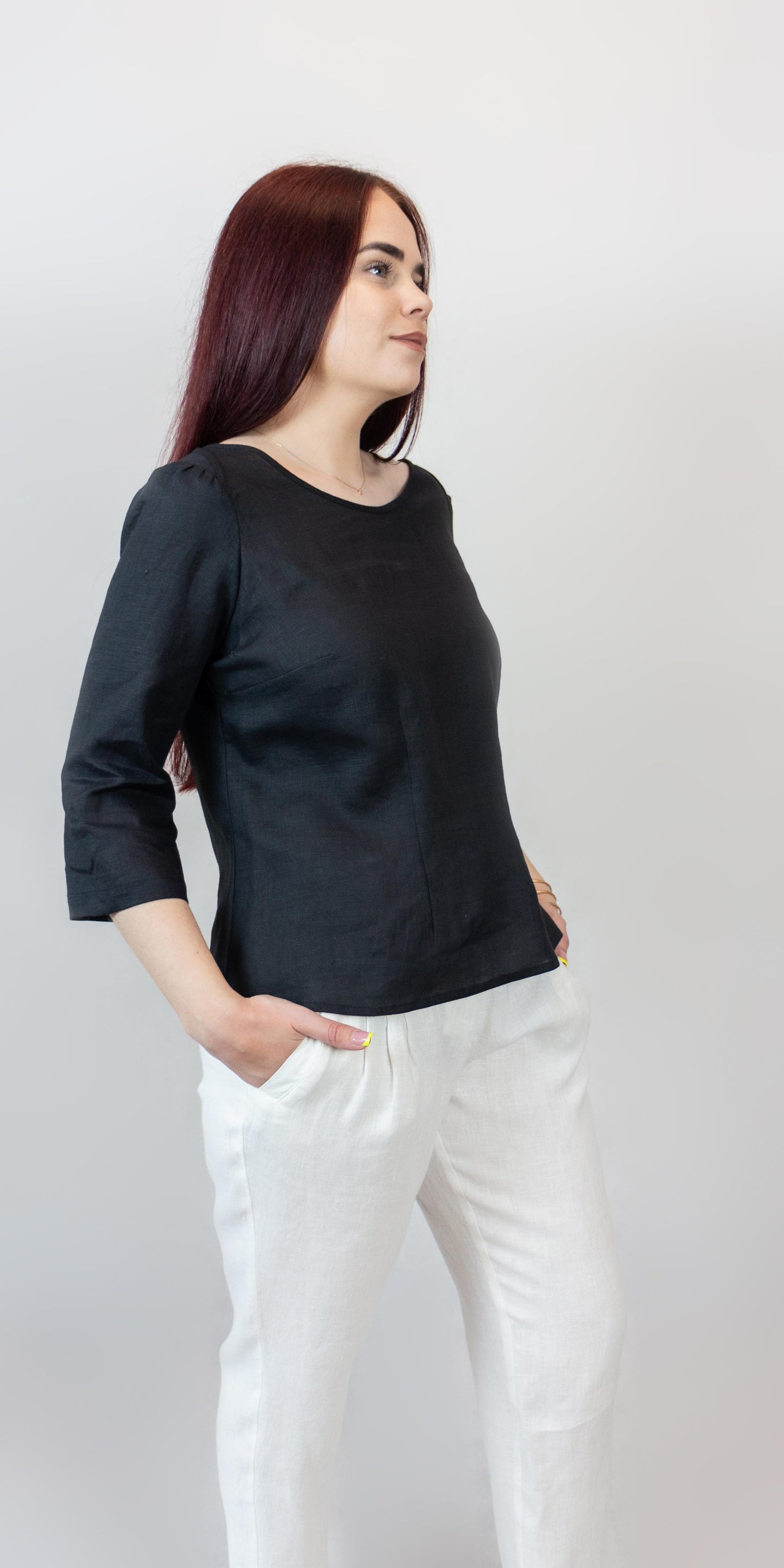 Black linen blouse